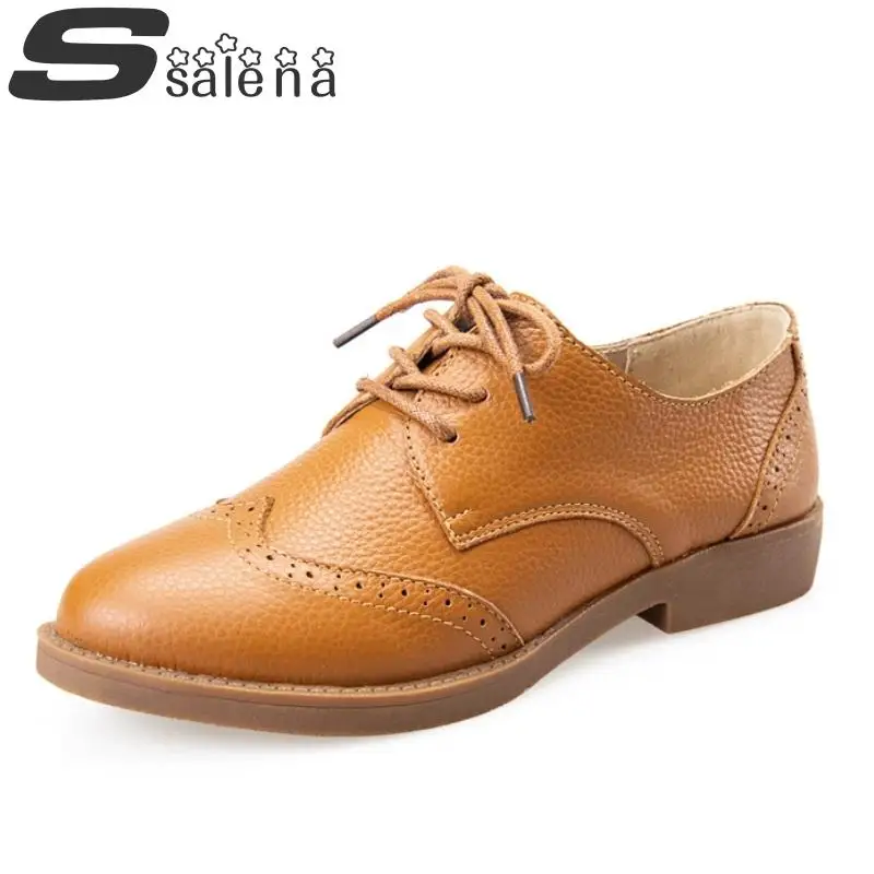 Новое поступление кожаные женские туфли оксфорды популярная Повседневная