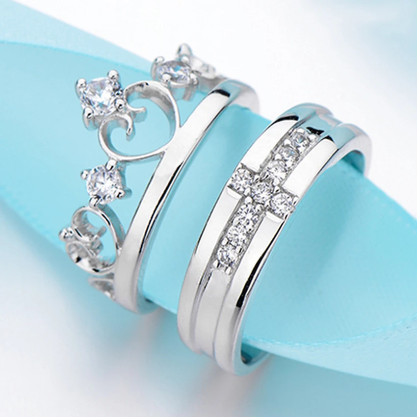 925 sterling silver The new fashionable men and women crown couple color ring opening ultra - shine zircon wedding jewelry | Украшения и