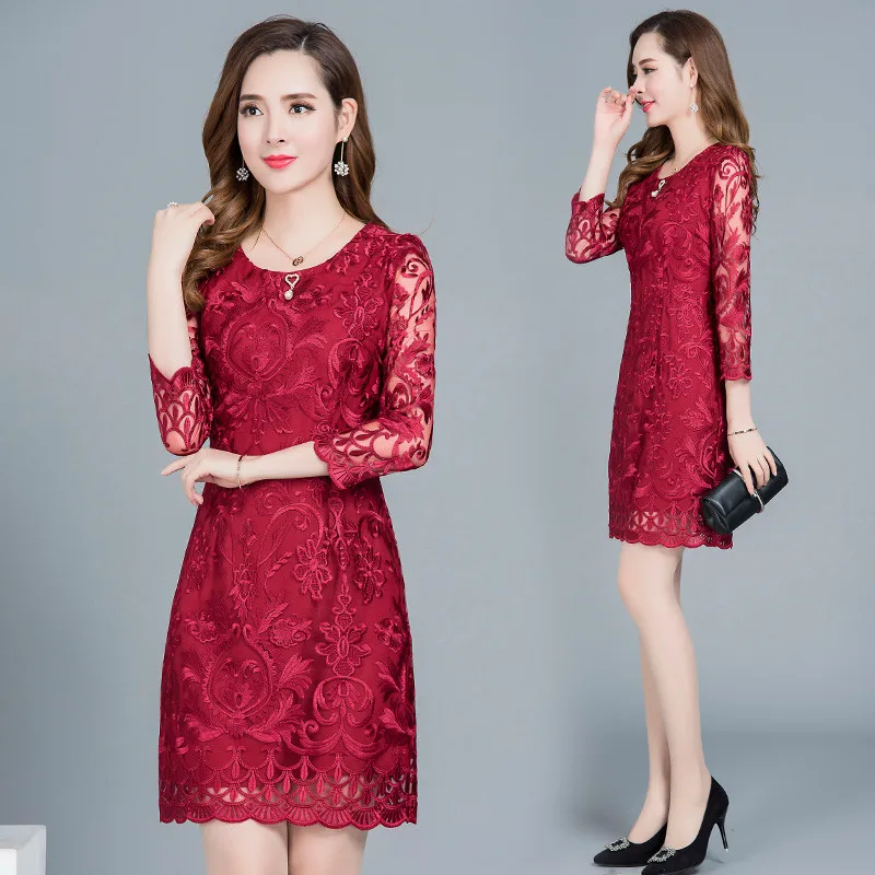 Весна женское платье 2019 новый кружева вокруг шеи мешок хип тонкий Женское