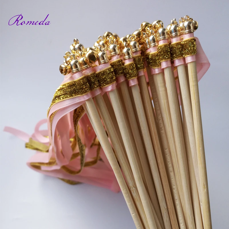 Hot Selling 50Pieces/Lot gold glitter + pink stain ribbon wands wedding stick confetti for party decoration | Дом и сад