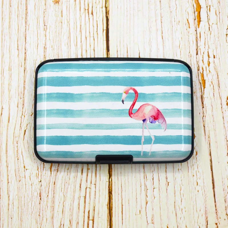 Flamingo BONAMIE, для женщин, фламинго, алюминиевый держатель для кредитных карт, ID, чехол, в полоску, металлический кошелек, RFID, ананас, новая мода, Бизнес банк, коробка для карт - Цвет: Flamingo