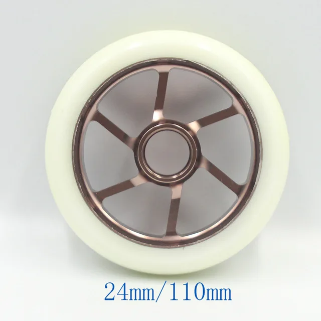 2 pcs white gold 2 шт. колеса для трюкового скутера высокая эластичность PU Алюминиевый сплав стальная ступица скутер колеса высокая эластичность стальная Ступица колеса 110 мм 125 мм - Цвет: 2 pcs white gold