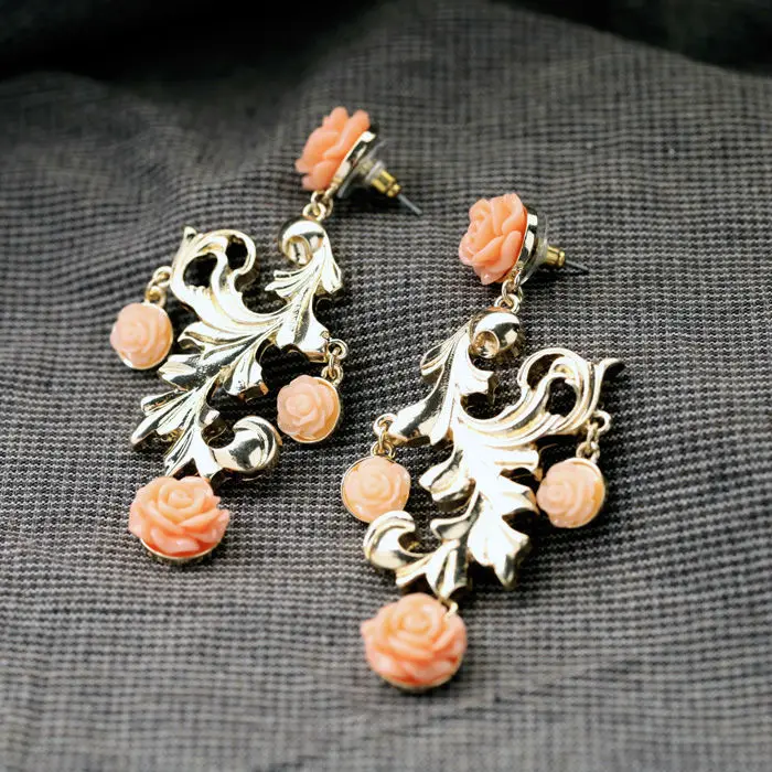 Bulk Price New Style of the Hottest Wholesale Elegant Resin Flower Leaf Shiny Gold Color Pierce Earrings | Украшения и аксессуары