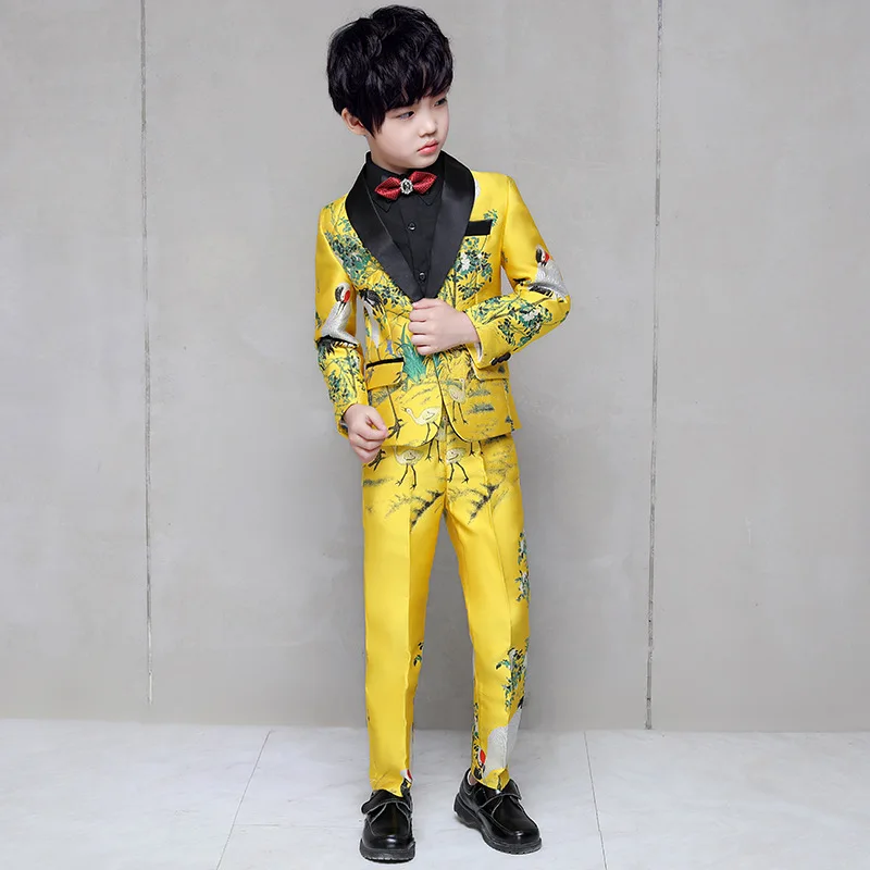 Formal Children's Dress Suits Set Handsome British Boys Piano Wedding Party Costumes Kids Embroidery Blazer Shirt Pants Clothes