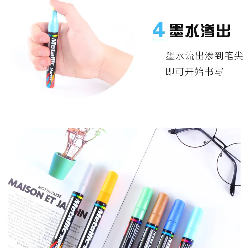 16 шт. черный картон Металл Марк ручка Набор Diy высокий свет краски ручка фото цвет рисовать маркеры для ручек товары для рукоделия