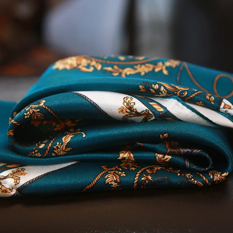 Женский темно зеленый шарф blinger высококачественный шелковый с принтом 100%