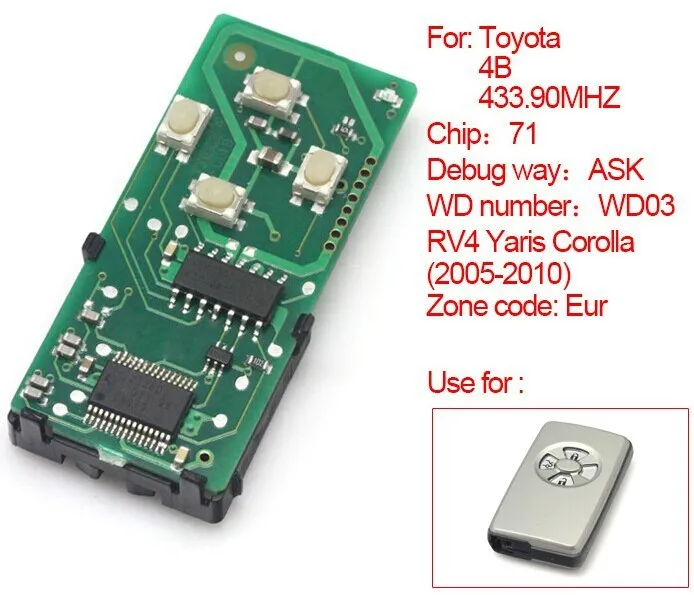 HKOBDII для Toyota 2005-2010 RV4 Yaris Corolla WD03 смарт-пульт дистанционного ключа автомобиля 433,90 МГц чип 71(271451-0111-Eur