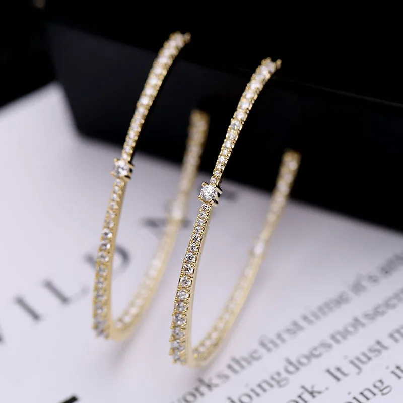 Gold choucong Handmade Hoop earring Pave setting AAAAA zircon 925 Sterling silver Party Wedding Earrings for women jewelry - Metal Color: Gold