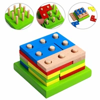 diy kids baby wooden geometry block puzzle montessori material early learning educational toy