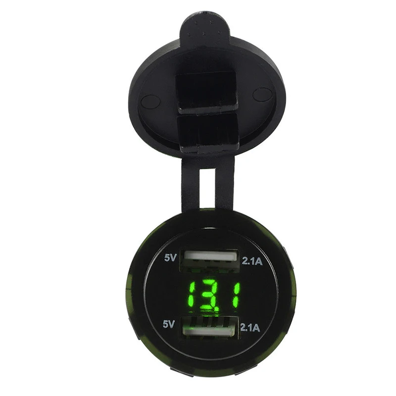 1PC 5V 2.1A Dual USB Port Charger Socket with LED Voltmeter Indictator Digital Display for Car Motorcycle For Phone Pad Tablet - Plug Type: Green