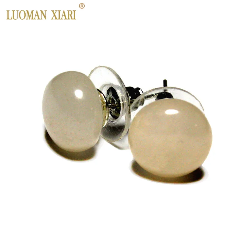 Pink Aventurine Опт AAA модные серьги из натурального аметиста розового кварца круглой формы с отжимом из нержавеющей стали подходят для женщин, девушек, друзей, подарок - Окраска металла: Pink Aventurine