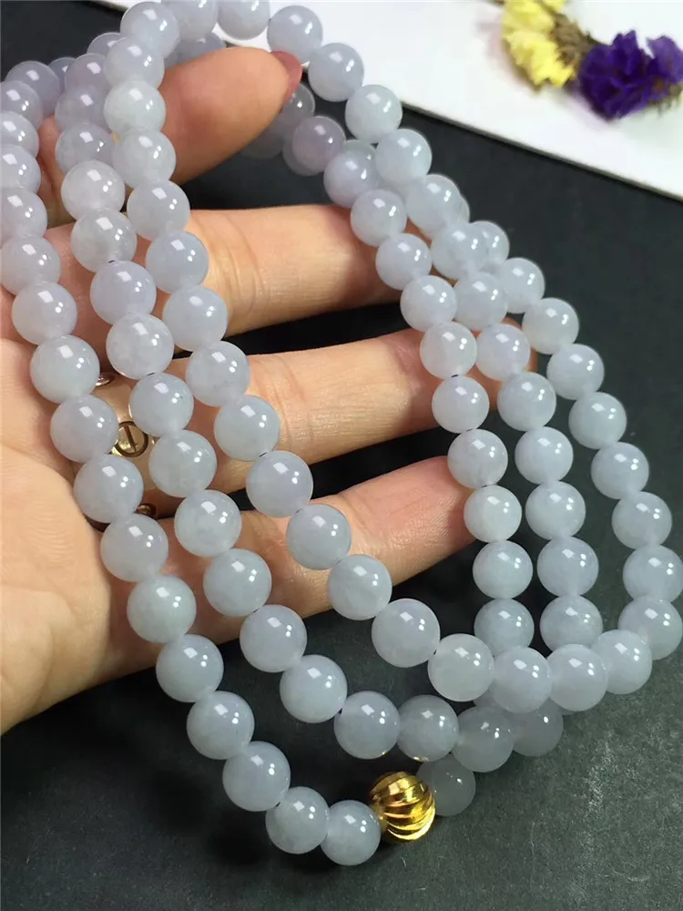 Emerald Ice Purple Bracelet Natural A Goods Burma Jade Necklace Violet 7.2 mm 108 Sweater Chain eb2985# | Украшения и аксессуары