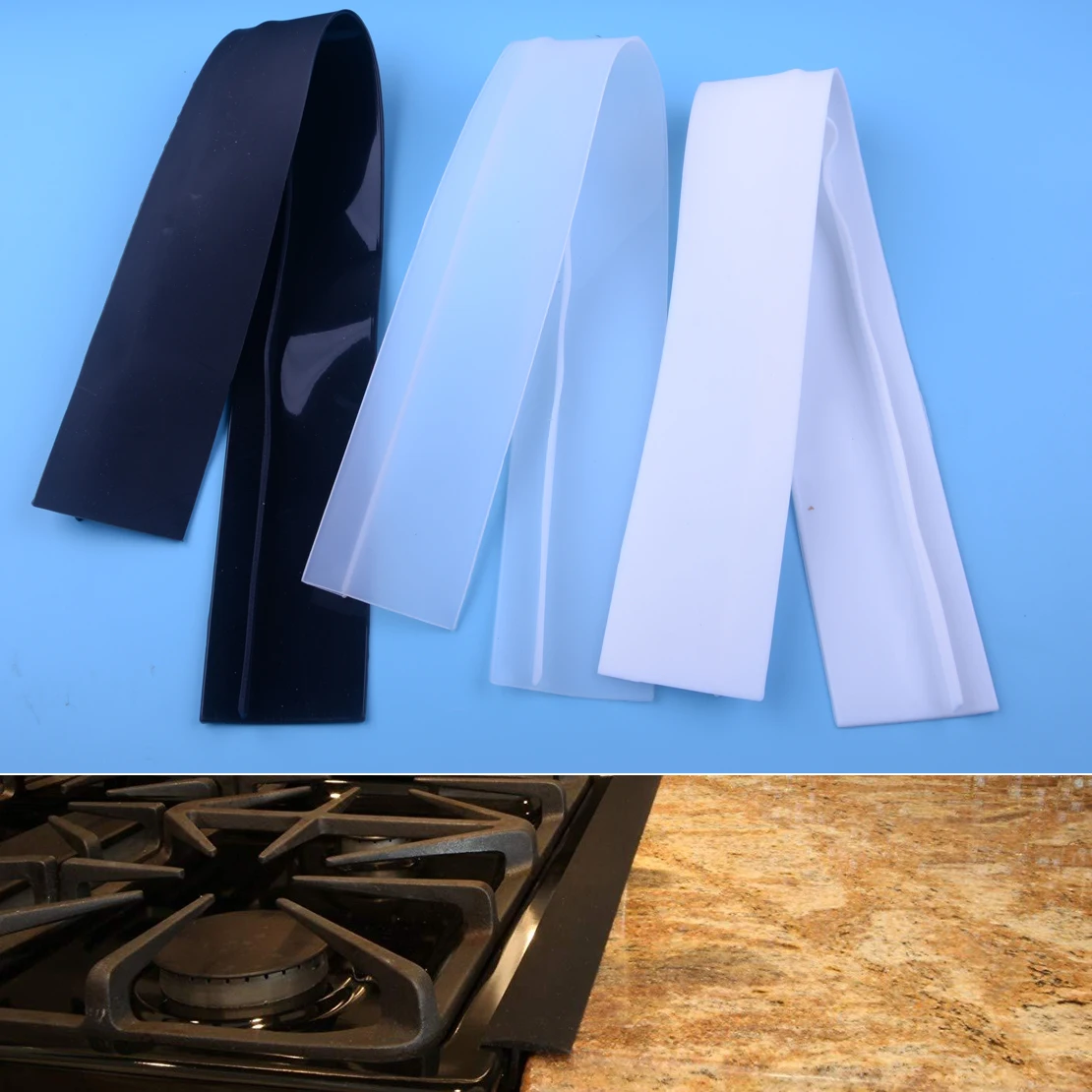 

2pcs Kitchen Silicone Stove Counter Gap Cover Filler Seals Spills Oven Heat-Resistant Oil Dust Water Seal Accessories
