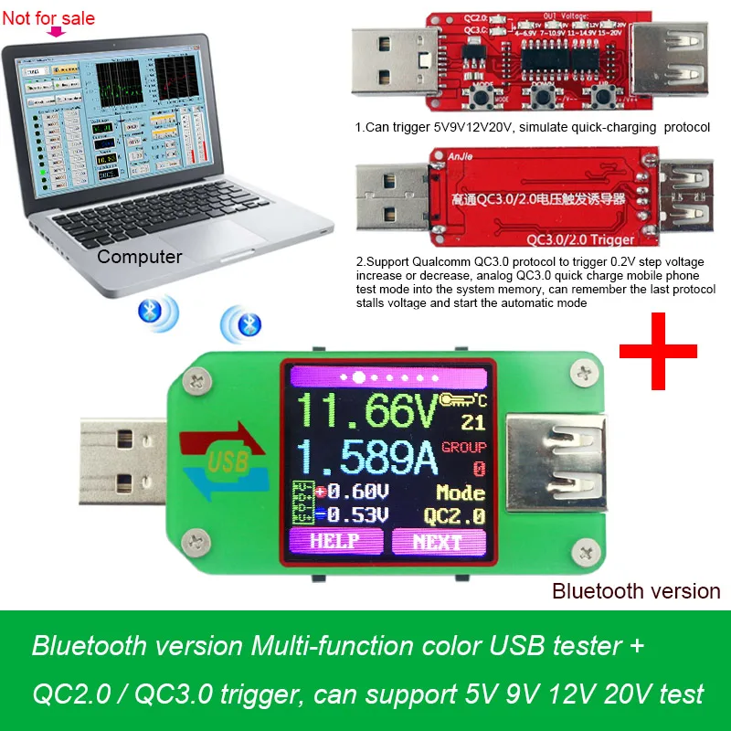 USB тестер Bluetooth компьютер онлайн DC Вольт Ампер ток измеритель напряжения Емкость