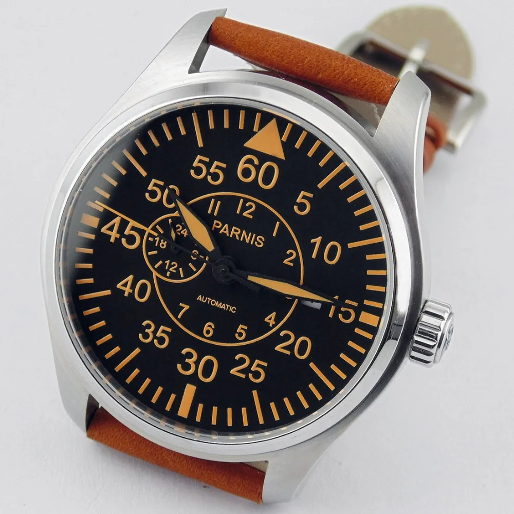 

Parnis 44mm black dial with yellow mark Stainless steel Miyota Automatic Sapphire Mens Watch 1819