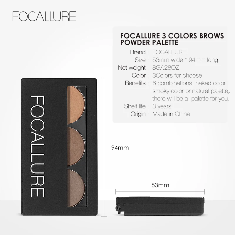 Focallure Eyebrow Powder 3 Colors Eye brow Palette Waterproof natural Smudge Proof With Mirror with Brushes | Красота и здоровье