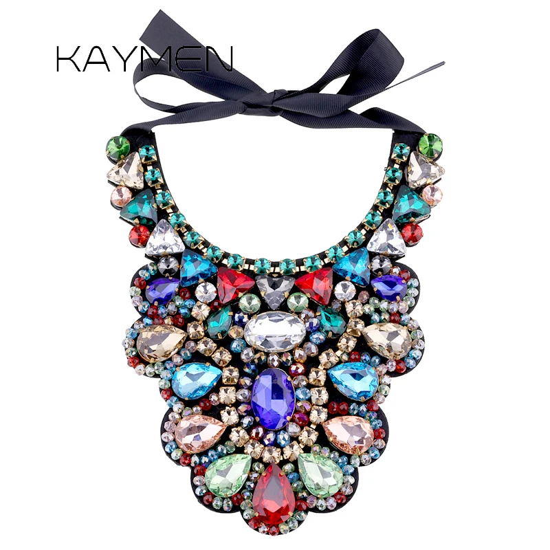

KAYMEN Wholesale Handmade Chunky Statement Chokers Necklace Bohemia Multicolor Glass Crystals Pendant Costume Jewelry for Women