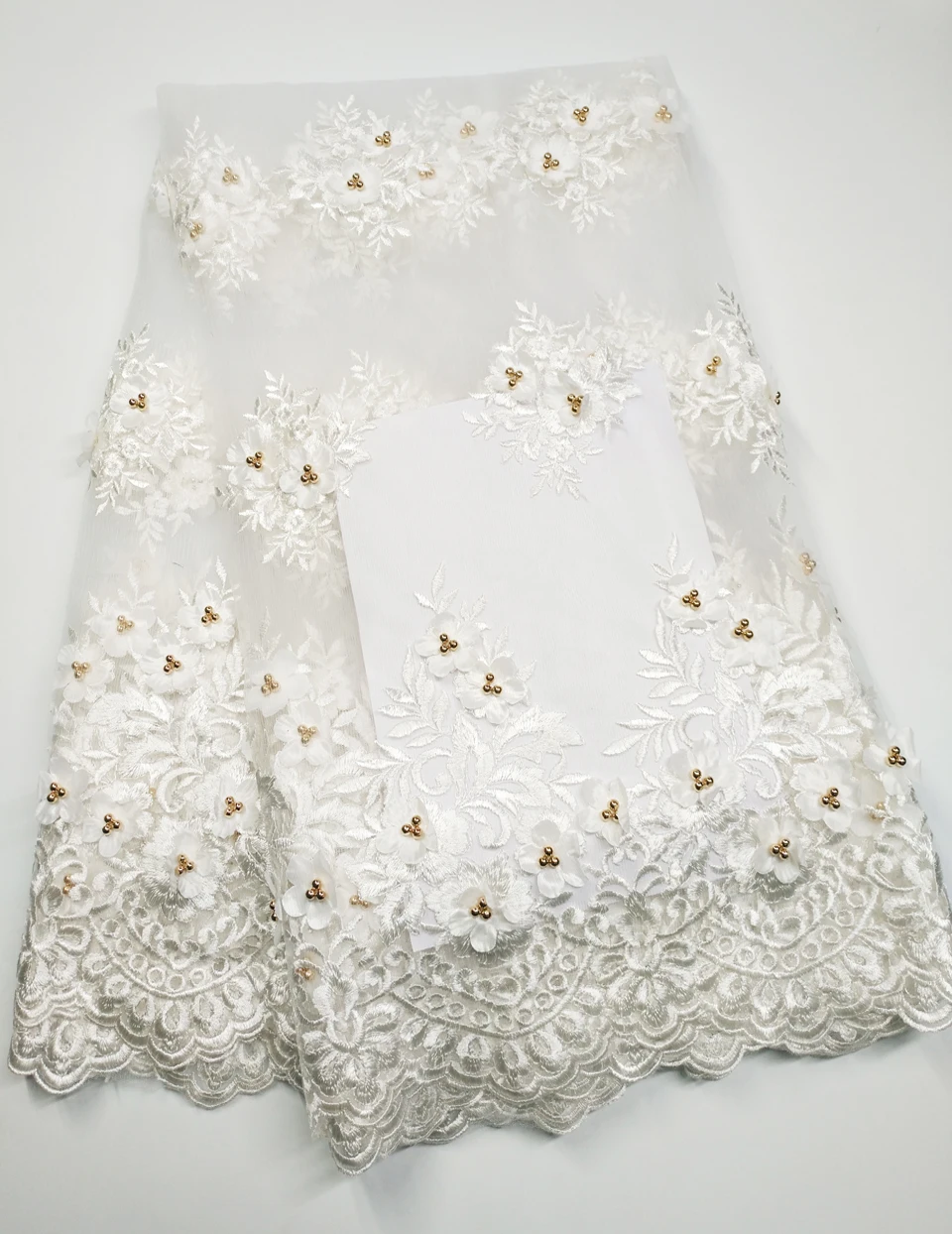 

African Lace Fabric 2017 Embroidered Nigerian Laces Fabric Bridal High Quality French Tulle Lace Fabric For Women K-005G WHITE