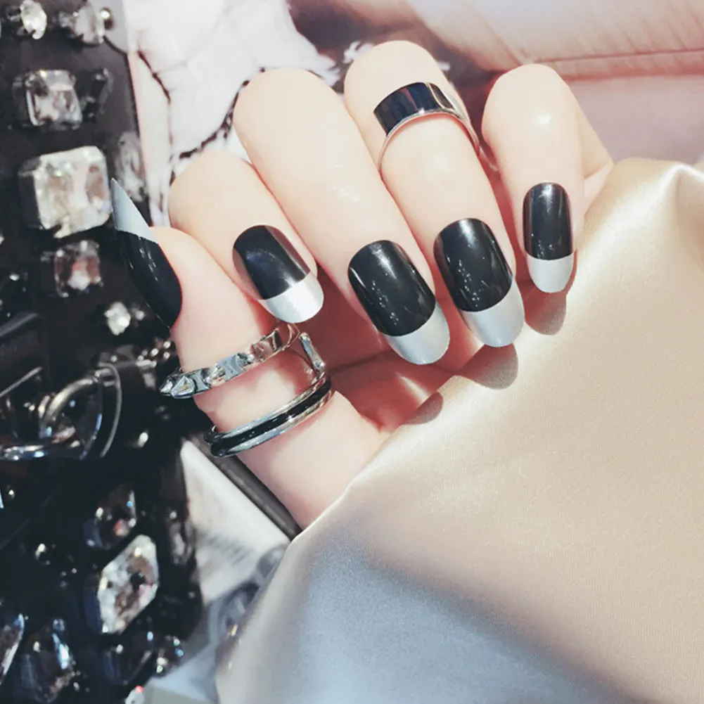 24 шт./компл. накладные ногти кончик круглый длинный Bling дизайн ногтей