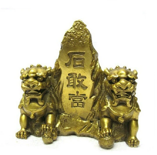 B0602 417 медный камень украшение ценсур медь Тайшань двойной лев ремесла статуя |