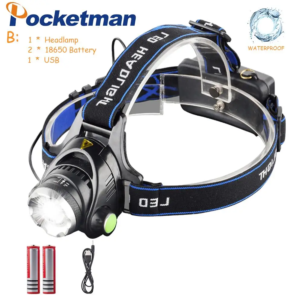 B Pockeman 8000LM T6/L2 светодиодный налобный фонарь с приближением, головной светильник Водонепроницаемый Головной фонарь вспышка светильник налобный фонарь для рыбалки и охоты светильник - Испускаемый цвет: B