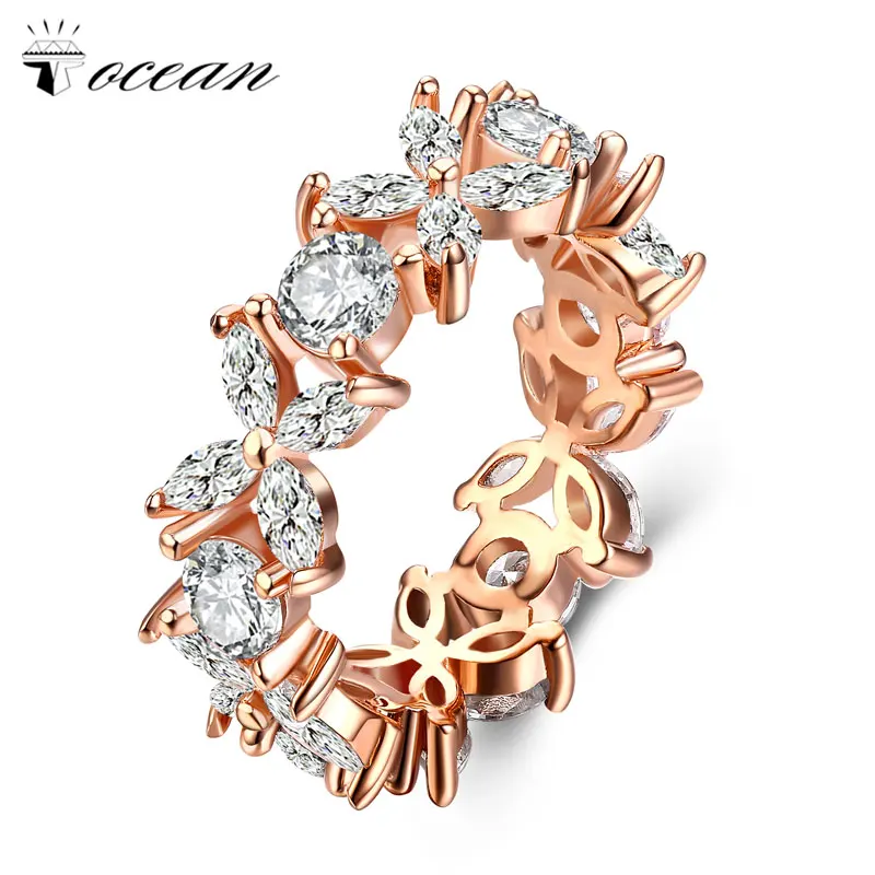 Женское кольцо Tocean романтичное из розового золота с кубическими листочками AAA