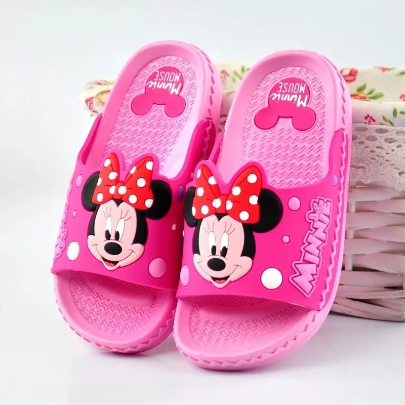 Обувь disney; шлепанцы; Новинка года; детские тапочки с Микки Маусом; домашние тапочки для мальчиков и девочек с мягкой нескользящей подошвой; детские сандалии - Цвет: Minnie Pink