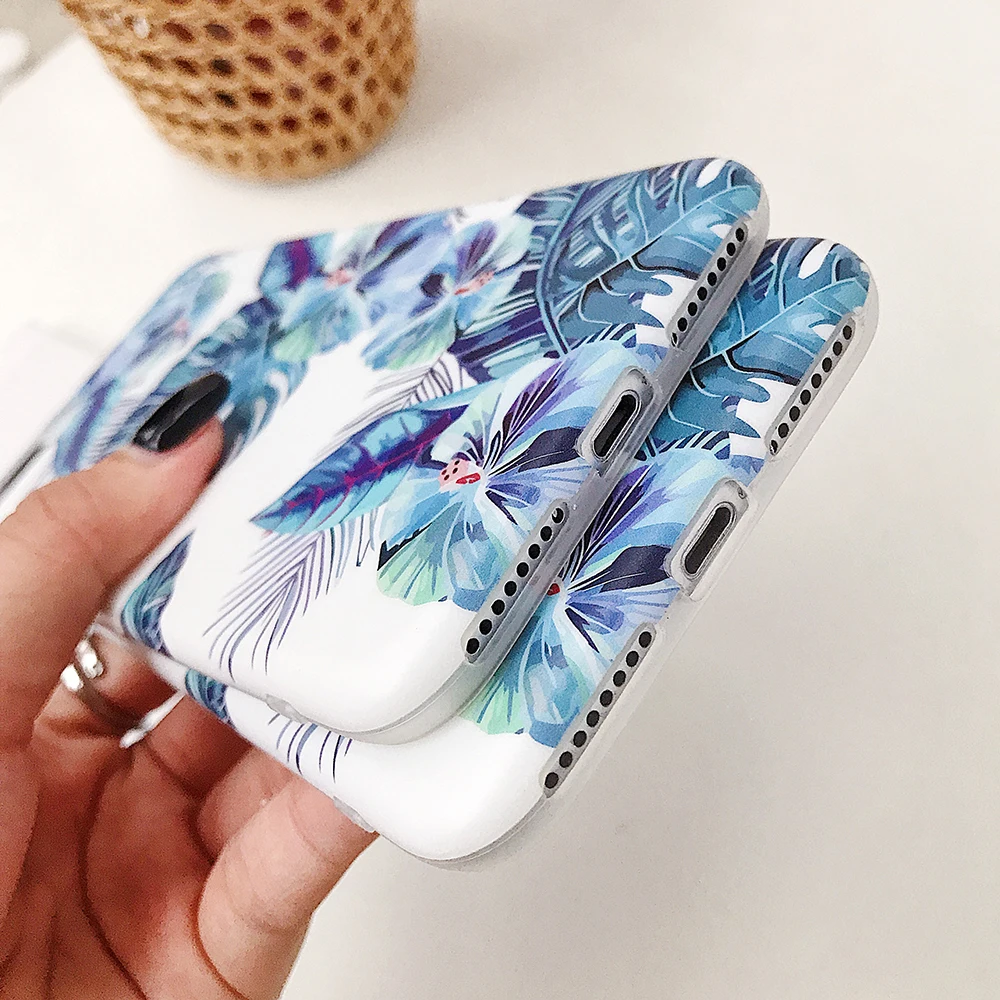 Чехол для телефона SUYACS с синим банановым листом и цветами iPhone 11 Pro max XR XS Max 6 6S 7 8 Plus X