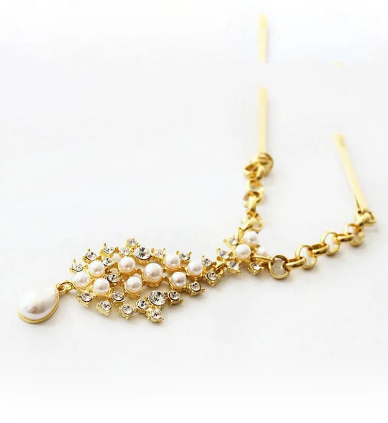 Индийские Золотые Аксессуары для волос с кристаллами и искусственным жемчугом