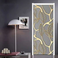 2pcsset golden leaves 3d door sticker pvc self adhesive waterproof wallpaper wall decals home decor living room bedroom decor
