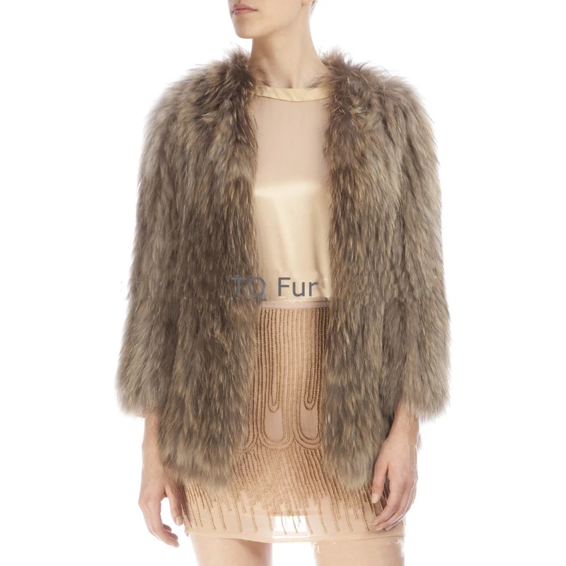 

100% Real Raccoon Fur Coat Full Sleeve Raccoon Fur Jacket Overcoat Garment