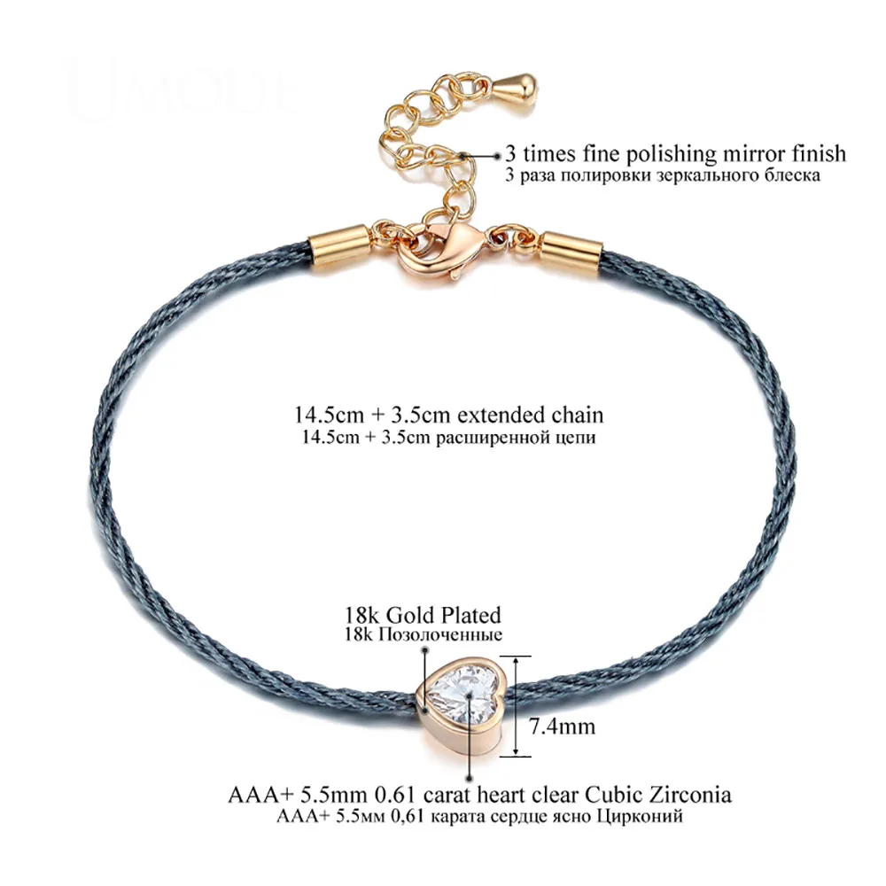 Браслет для женщин очаровательное сердце цепочка веревка браслет розовое золото