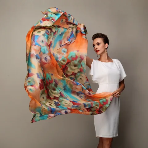 Женский Длинный шарф из шелка тутового шелкопряда, 180x110 см