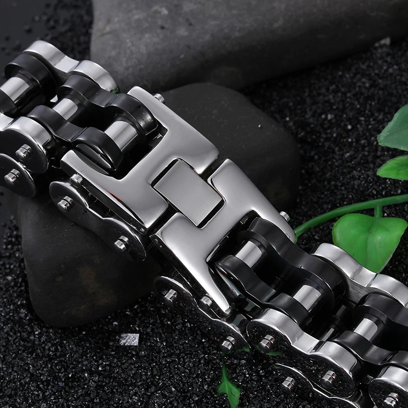 Байкерские ювелирные изделия 22 мм нержавеющая сталь с черным браслетом Мужская