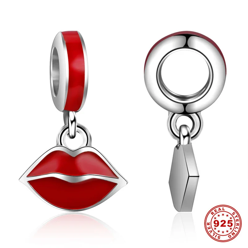 Jiayiqi большие красные губы Подвески серебряные бусины 925 пробы Fit Шарм DIY браслет