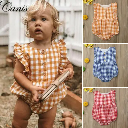 Модный хлопковый комбинезон в клетку без рукавов для маленьких девочек боди