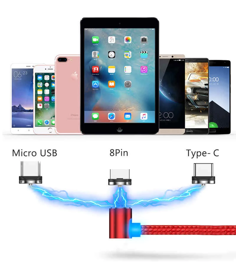 90 градусов Магнитный USB кабель для зарядки huawei usb type C 8 Pin кабель для передачи данных телефон магнит зарядное устройство для samsung Galaxy S10 S9 S8