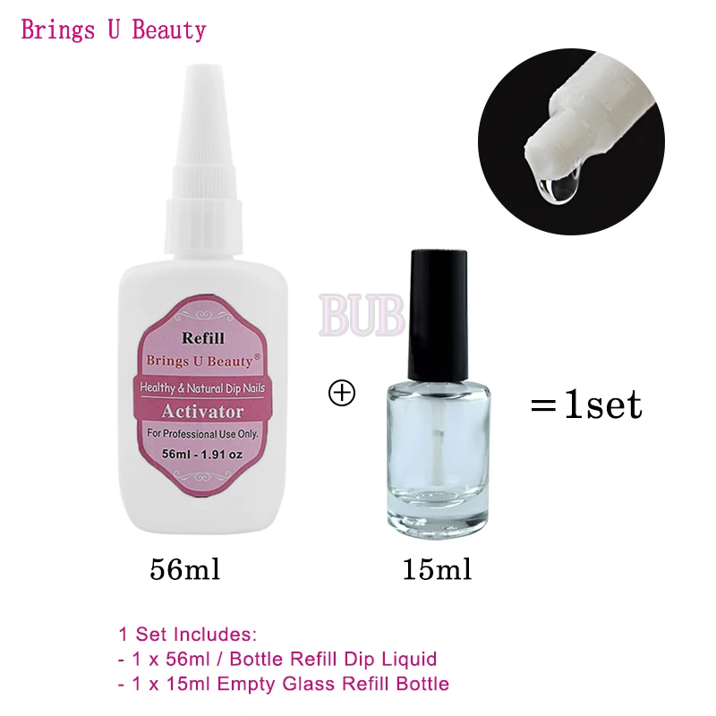 BU-56ml-ActivatorSet 56 мл/1,91 унций стержень сменный гелевый базовый верхний Активатор+ 15 мл пустой стеклянный запасной флакон для погружения порошка предварительно скрепленная жидкость без лечения лампы - Цвет: BU-56ml-ActivatorSet