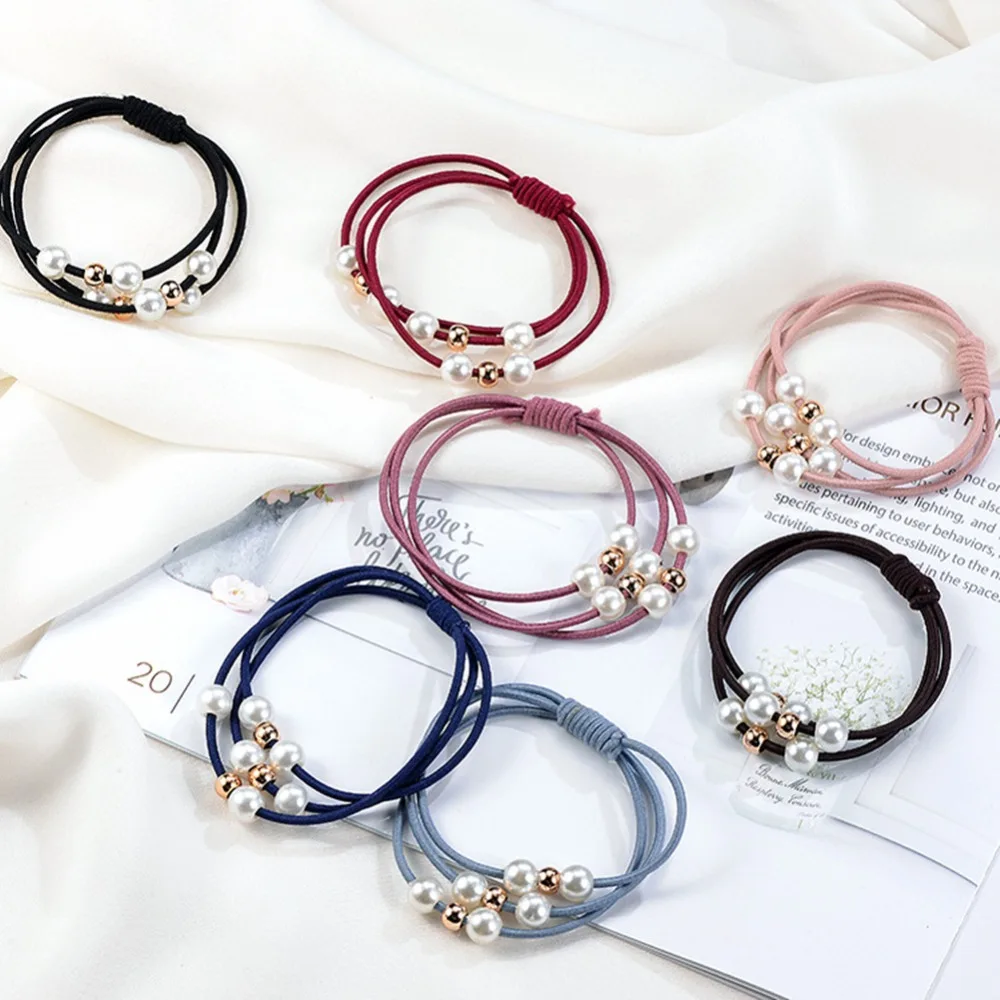 

Xiwstar 10Pcs Korean Fashion Women's Hair Accessories Multi Layer Pearls Hair Ties Hair Band Rope Hairband