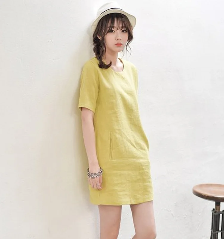 The 2015 summer new cotton short sleeved slim dress fashion loose | Женская одежда