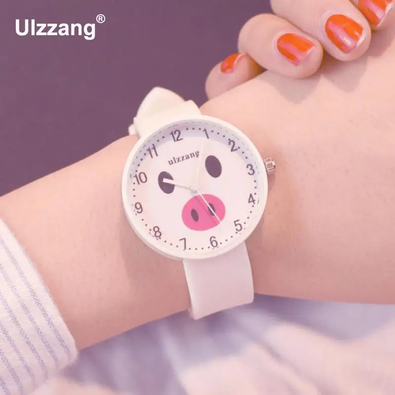 Модные женские кварцевые наручные часы с циферблатом в виде поросенка яркие