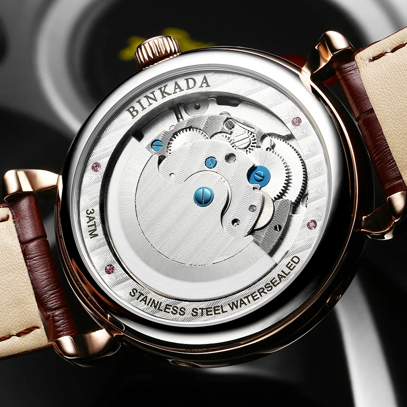 BINKADA мужские часы мужской Элитный бренд механические деловые наручные с тройным
