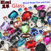micui 50pcs mix shape glass rhinestone crystal sew on with claw diy colorful dress stone for clothing jewelry accessories zz1000