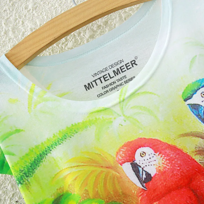 2019 женская футболка Летняя новая милая пара попугай Печать Свободный тренд