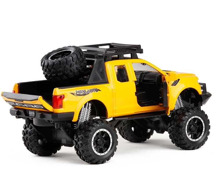 Сплав литья под давлением для Ford F150 Raptor пикап Рок Гусеничный грузовик Вытяните назад Модель автомобиля коллекция звук и светильник хобби игрушки подарок