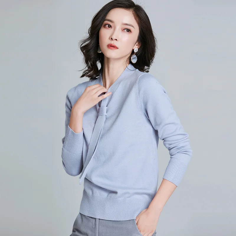 womens top Cotton kintting long sleeve V-neck sweater all match tee white black n t shirt women bts | Женская одежда