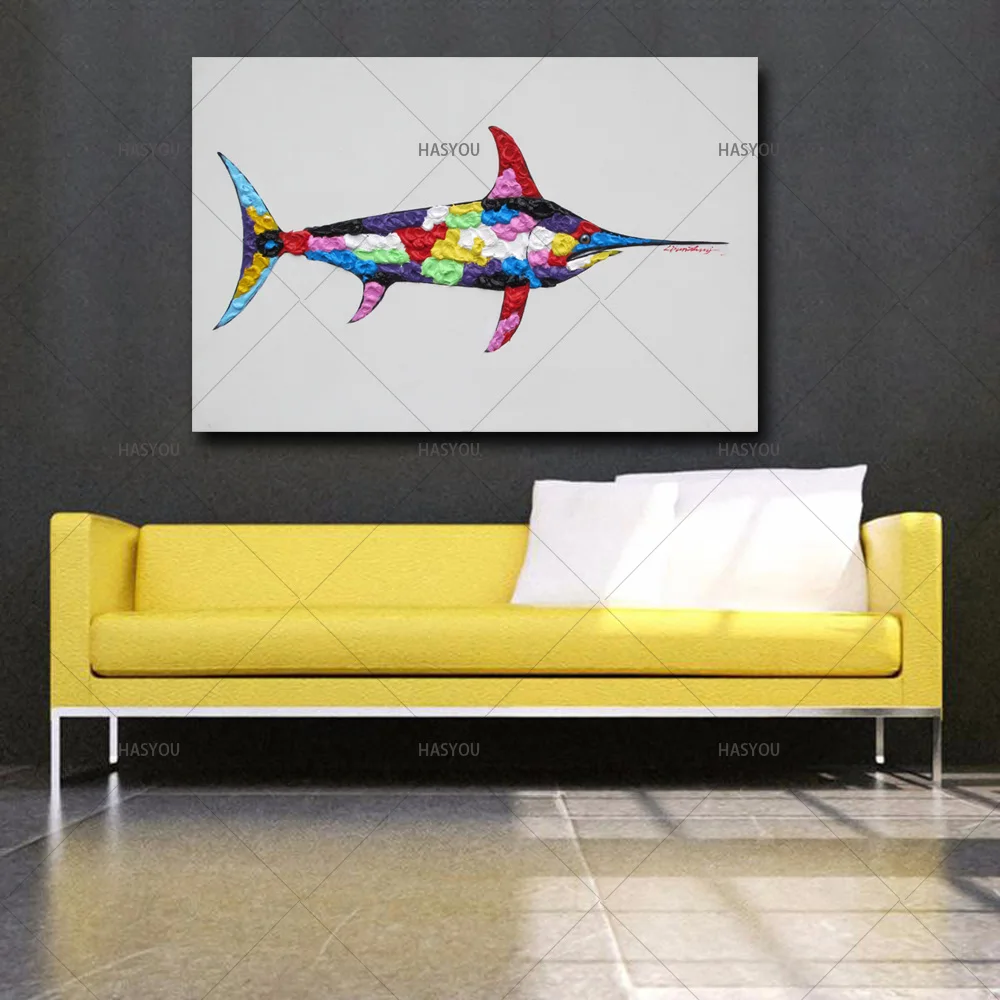Картина на холсте ручная роспись мультяшный рисунок рыбы масляная живопись для
