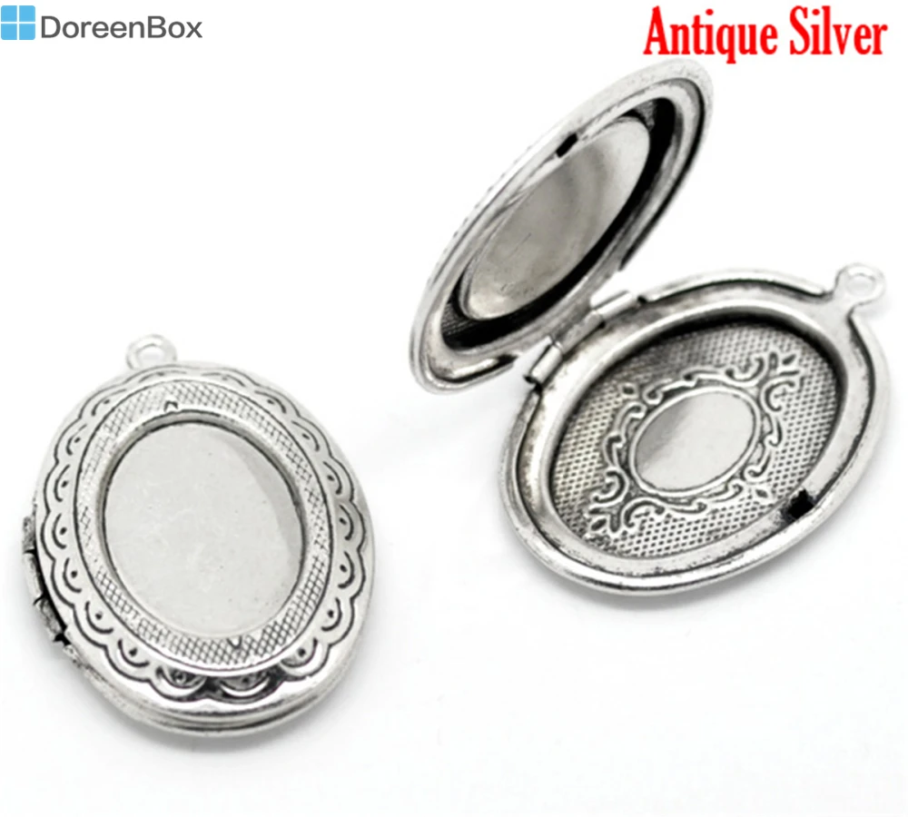 Doreen Box Милая антикварная серебряная овальная фоторамка медальон Подвески 34x24 мм