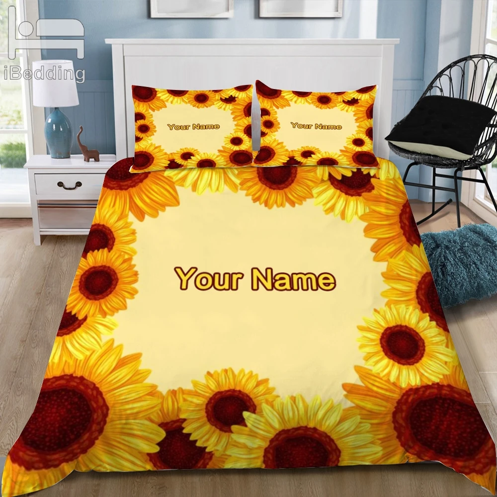 Подсолнух имя на заказ положительный весенний Цветущий 3D комплект постельного