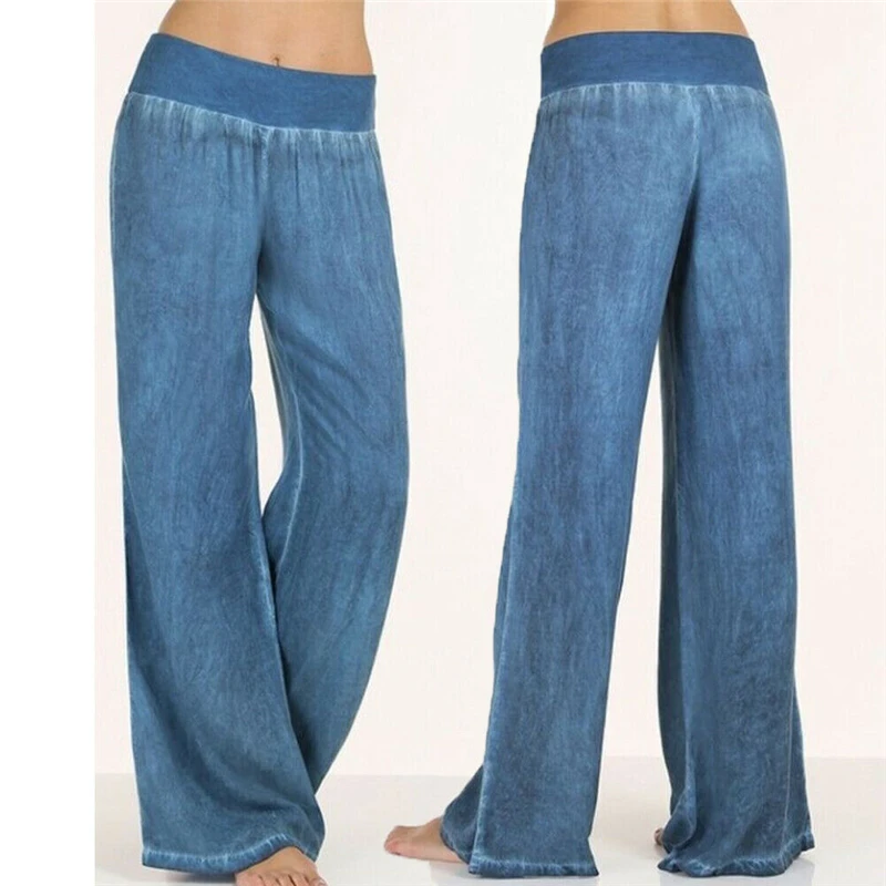 Новинка 2019 модные женские льняные хлопковые широкие брюки чистый цвет высокая